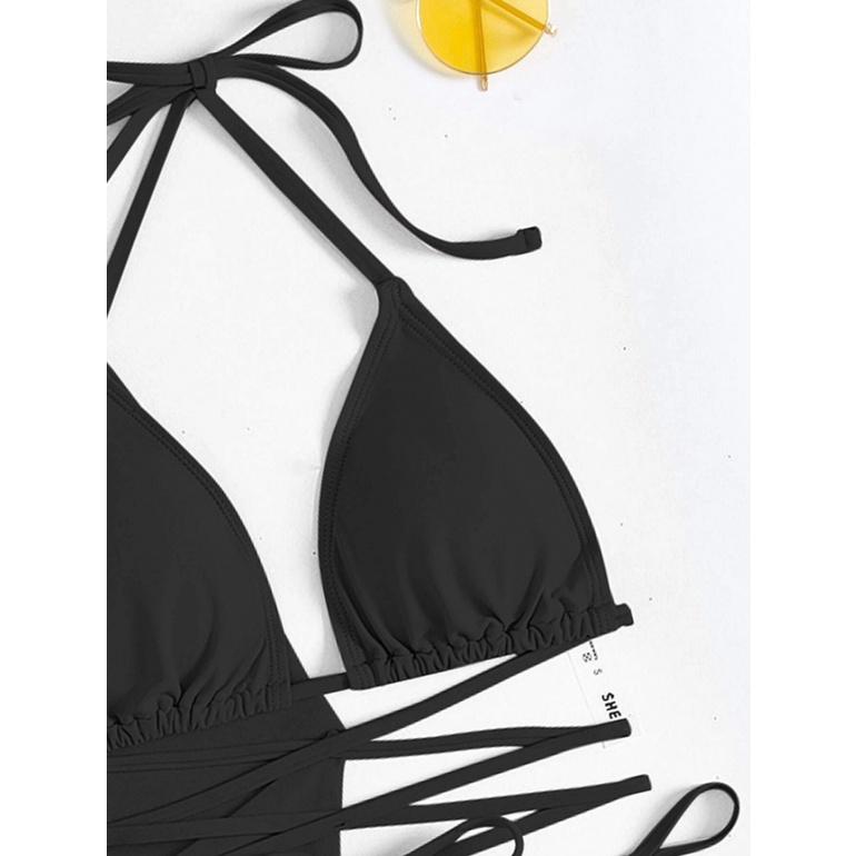 Bộ Đồ Bơi Lưới Bốn Mảnh Màu Trơn Tua Rua Xuyên Biên Giới Mới Năm 2023 Phong Cách Âu Mỹ Cho Nữ