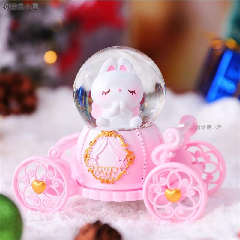 Quả Cầu Pha Lê Hình Thỏ / Heo / Gấu / Bí Ngô Mini Có Đèn Dạ Quang Để Bàn Trang Trí