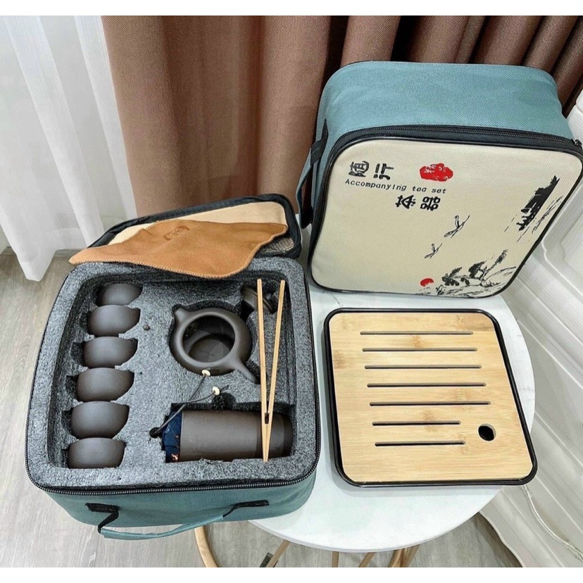 BỘ ẤM CHÉN TRÀ ĐẠO SỨ THANH HOA 12 Món Kèm Túi Đựng Sang Trọng Phong Cách Nhật Bản