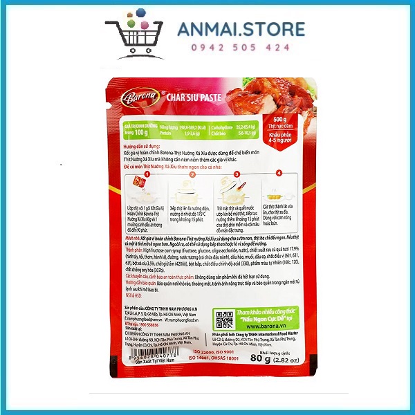 Xốt gia vị hoàn chỉnh ướp thịt nướng xá xíu Barona gói 80g