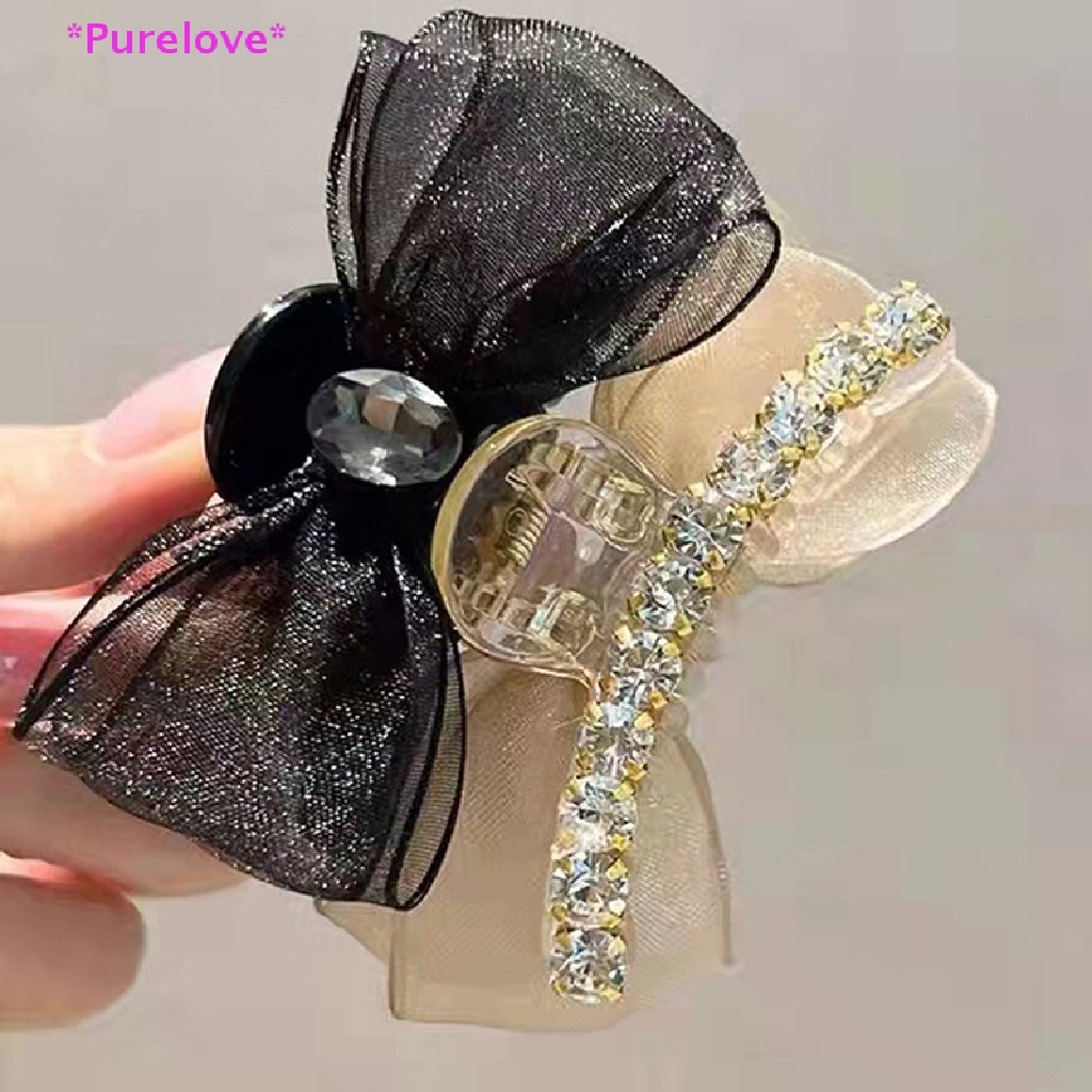 1 Kẹp Tóc Nơ Lưới Hai Mặt Đính Đá Bằng Acrylic Mới