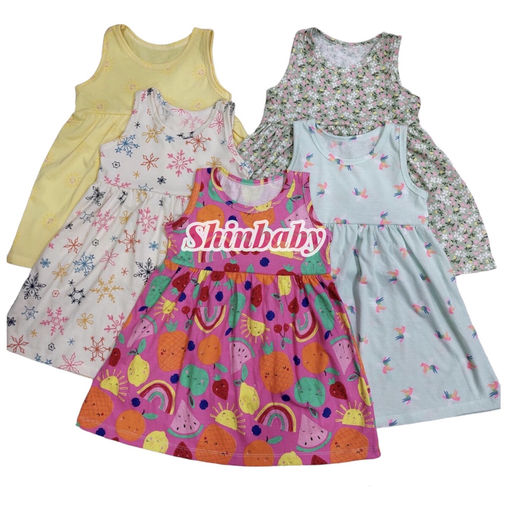 Set 5 váy đầm sát nách cotton xuất dư nhiều họa tiết dễ thương mềm mát cho bé gái