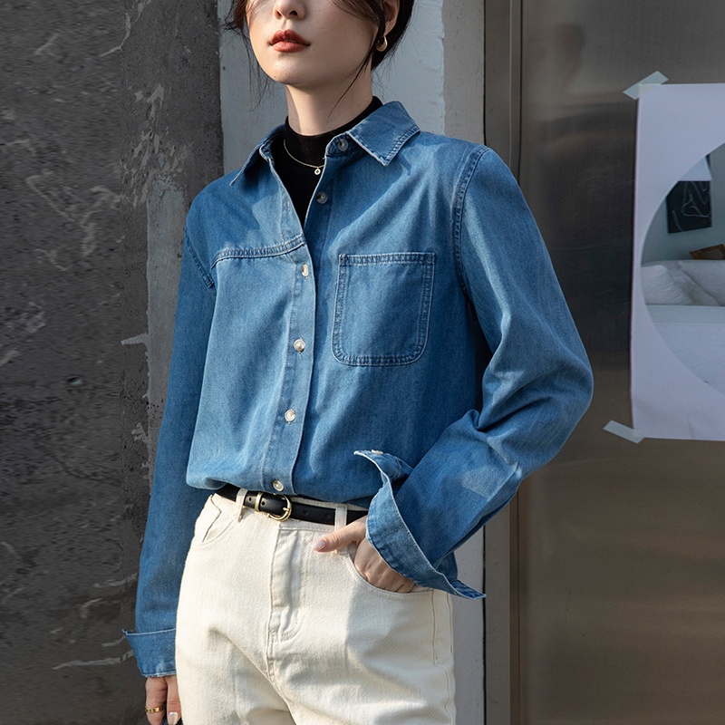 Áo Sơ Mi Denim Cao Cấp Phong Cách Thời Trang Pháp Cổ Điển Hàng Mới 2023 Dành Cho Bạn Nữ