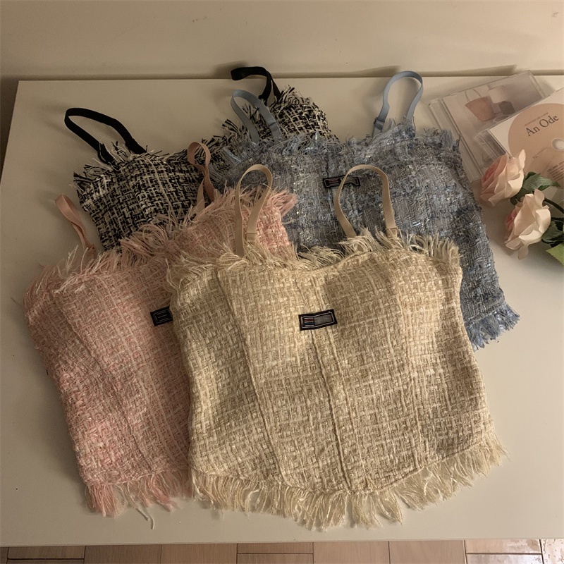 Áo hai dây phối tua rua phong cách Hàn Quốc với 4 màu tùy chọn