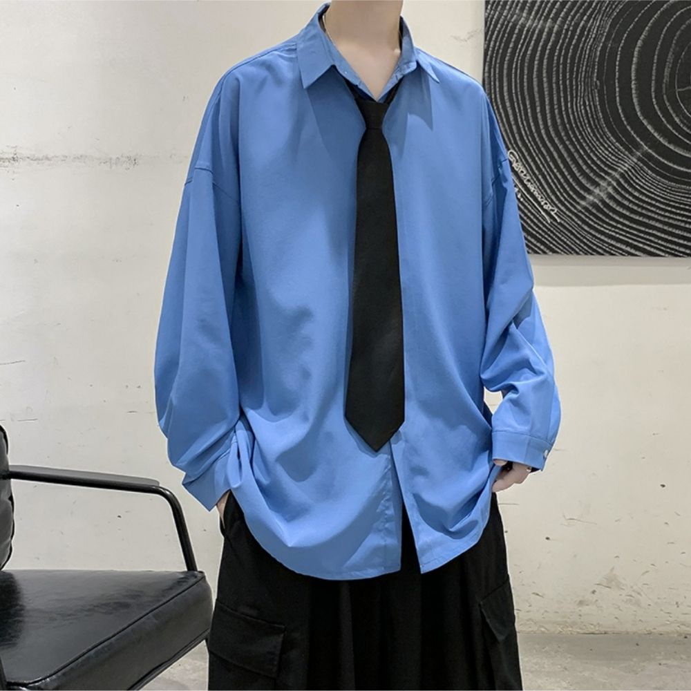 Mẫu mới áo sơ mi dài tay unisex trơn tặng kèm Cravat dáng rộng cá tính SOZO AO SOMI 9000020C