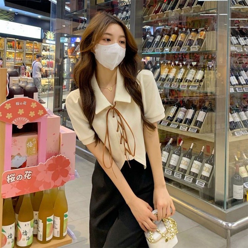 Áo kiểu XINLANYASHE tay ngắn dáng ôm phong cách thời trang Hàn Quốc 2023 dành cho nữ