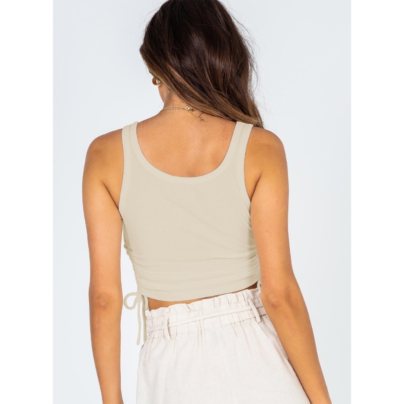 Áo Crop Top Không Tay Có Gân Và Dây Rút Ở Cổ ONERI Dành Cho Nữ