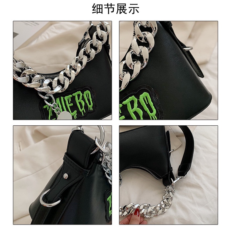 Túi Đeo Vai Màu Đen Phối Dây Xích Thời Trang 2023 Cho Bạn Gái