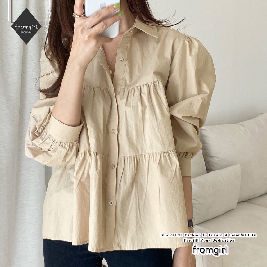 Áo Sơ Mi Tay Dài Phồng Dáng Rộng Thời Trang Retro Hàn Quốc