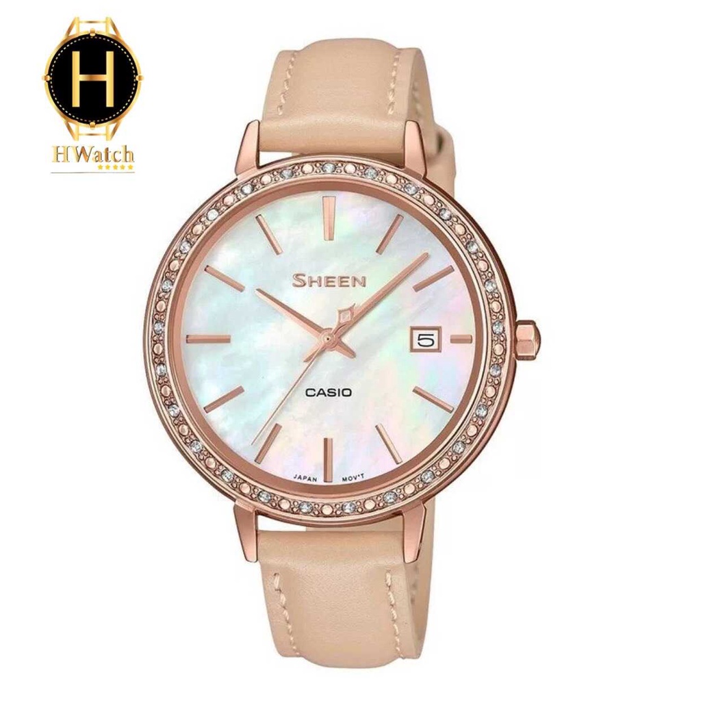 Đồng Hồ Nữ Casio Sheen SHE-4052PGL-7BUDF Máy Pin Dây Da