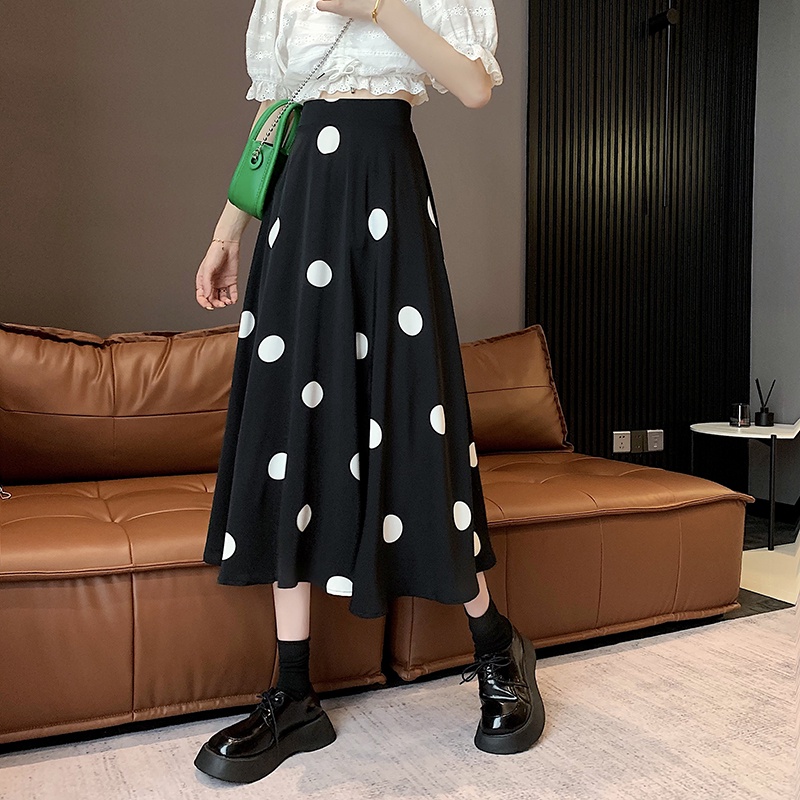 SUXI Chân Váy Chữ A Lưng Cao Họa Tiết Chấm Bi Thời Trang Cho Nữ