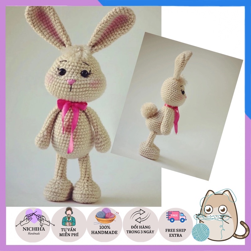 Thỏ Nhồi Bông Alice Dễ Thương móc len handmade, thủ công bằng tay