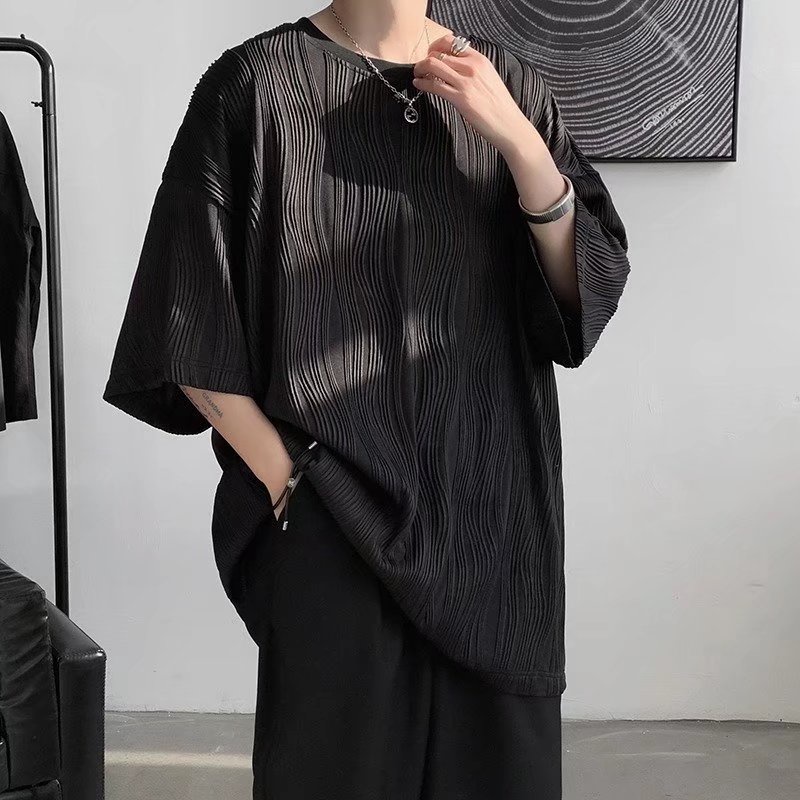 Áo Thun Tay Ngắn Dáng Rộng Họa Tiết Kẻ Sọc Thời Trang Mùa Hè 2023 Cho Nam