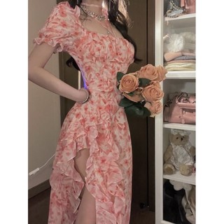 Đầm midi tay ngắn hoạ tiết hoa nhí xẻ tà có bigsize