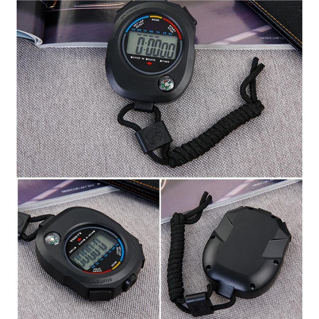 Đồng Hồ Bấm Giờ Kỹ Thuật Số Màn Hình LCD Cầm Tay Gọn Nhẹ Chống Sốc Kèm Dây Đeo