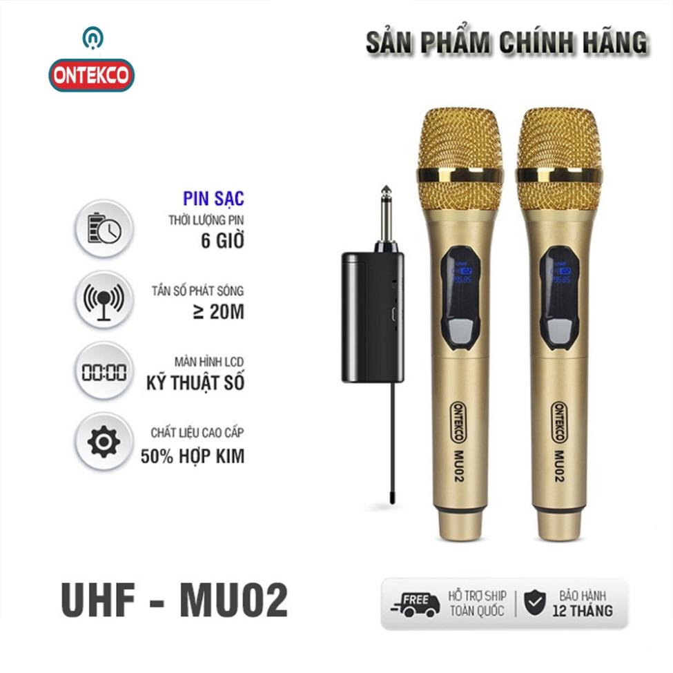 Trọn bộ micro đôi ONTEKCO MU02 GOLD pin sạc| ONTEKCO E6s pin con thỏ không dây dùng cho mọi loại loa