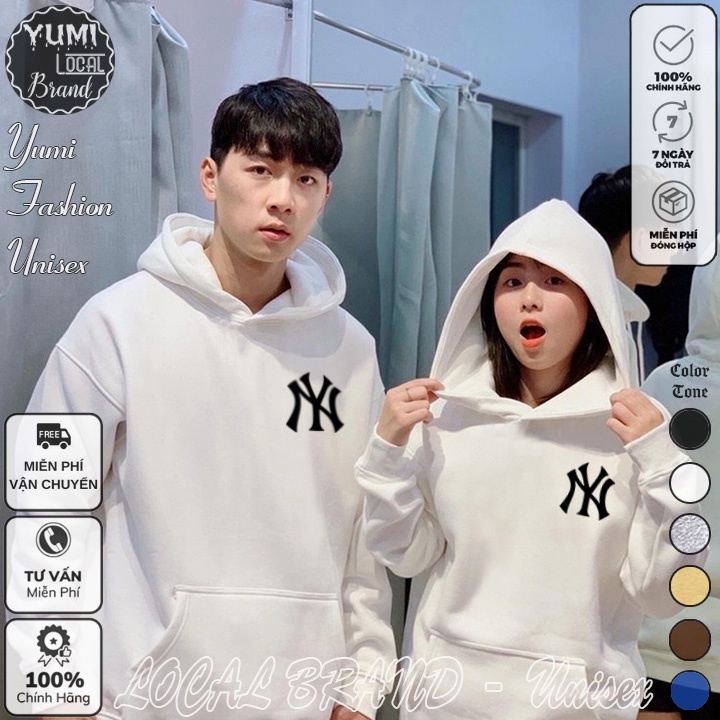 Áo Hoodie NY Local Brand Unisex Ullzang nỉ bông cao cấp dày - Áo Khoác Nỉ Form Rộng