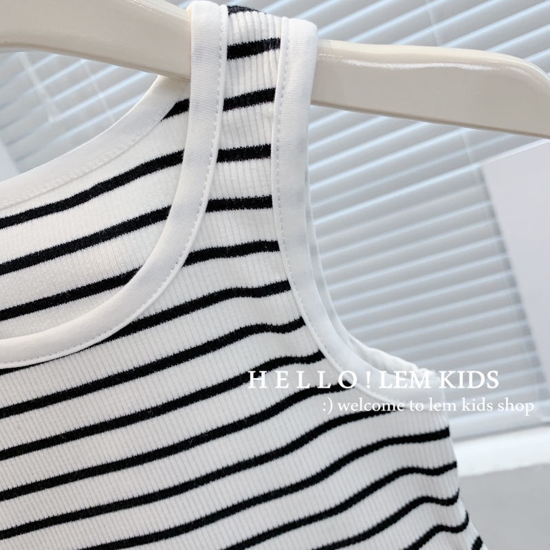Áo Croptop Sát Nách Chất Liệu Cotton Kẻ Sọc Thời Trang Mùa Hè Cho Bé Gái