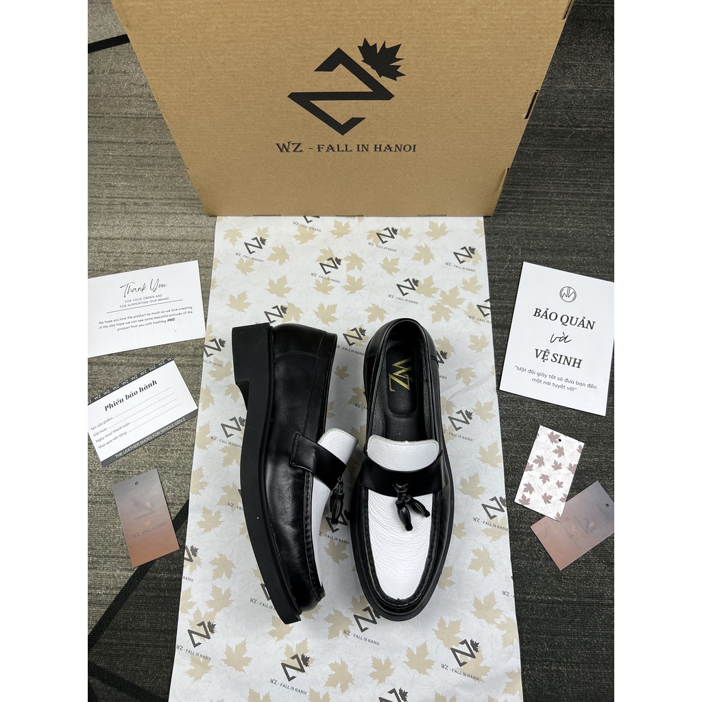 Giày da Loafer trắng đen chuông WZ chính hãng form Hàn Quốc da thật