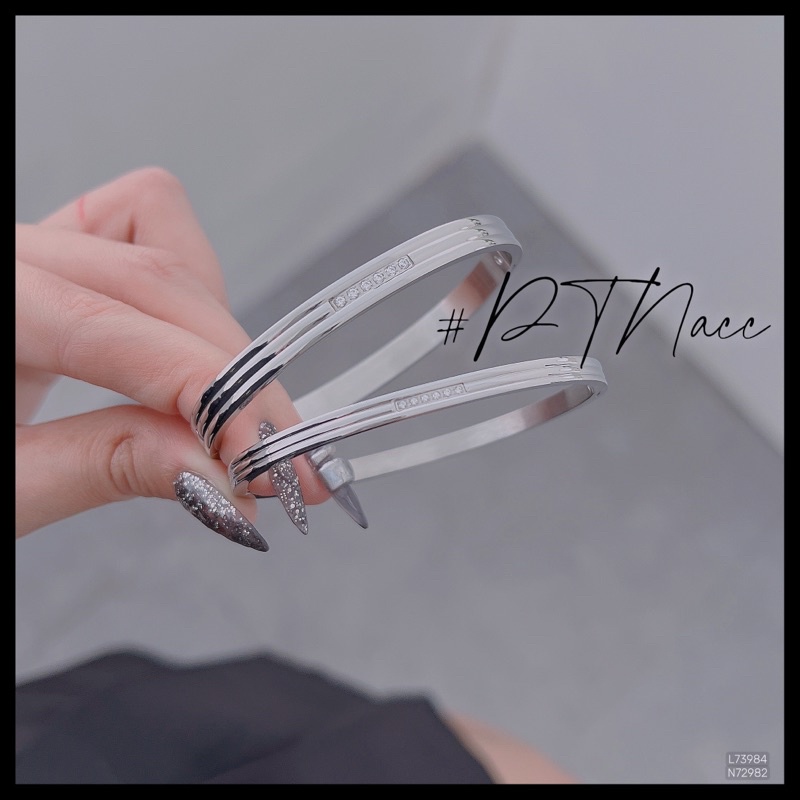 Vòng tay titan đính đá đơn giản bản dày, mỏng dành cho nam nữ .PTNACC.