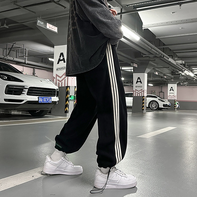 Quần dài AOKANG ống rộng họa tiết kẻ sọc bên phong cách Hàn Quốc thời trang dành cho nam