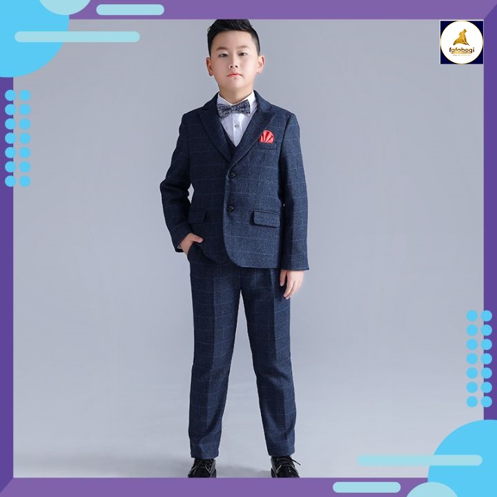 Bộ vest bé trai cao cấp cho trẻ em béo bụng to TQB086 TQB087 TQB091 3 chi tiết (Áo ghile + áo vest + quần tây)tặng nơ