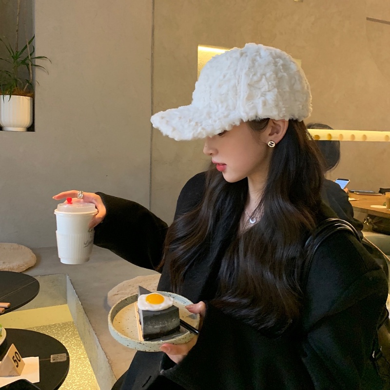 Mũ Bóng Chày Giả Lông Thỏ Dày Dặn Màu Trơn Thời Trang Mùa Đông Hàn Quốc Cho Nữ