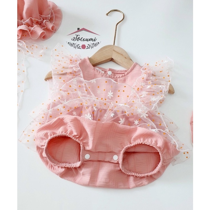 Bộ liền thân hồng cam cánh tiên phối lưới hoa bi siêu cưng - Tocxumi