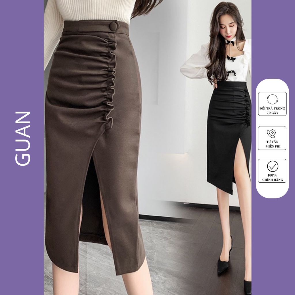 Chân Váy Công Sở Bút Chì Xẻ Trước Nhún Sườn Thời Trang, Chân Váy Bút Chì Dáng Dài