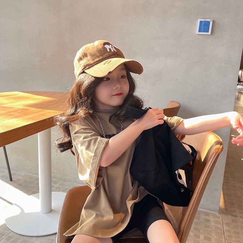 Áo Thun 100% Cotton Tay Ngắn Dáng Rộng In Chữ Thời Trang Mùa Hè 2023 Cho Bé Gái