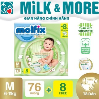 Bỉm tã dán Molfix thiên nhiên an toàn bông tự nhiên size M cộng miếng