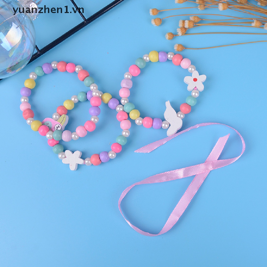 Set 3 Vòng Tay Chuỗi Hạt Đính Hình Hoa Và Chim Dễ Thương Cho Bé