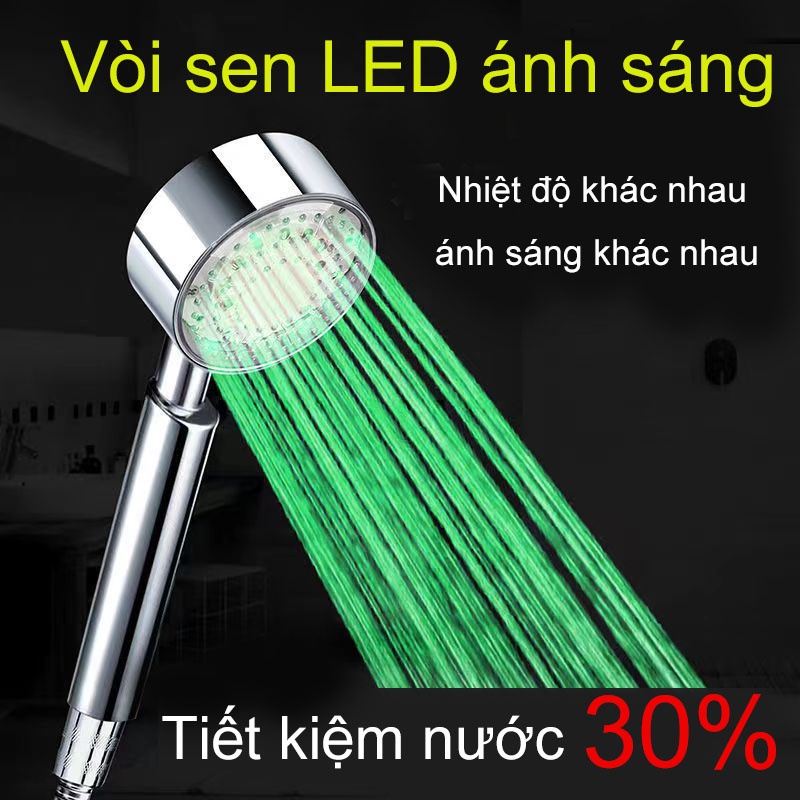 Vòi Hoa Sen Vòi Sen Tăng Áp Cao Cấp Không Gỉ Có Đèn Led Theo Nhiệt Độ Nước Đổi Màu Không Cần Pin, Áp Suất Lọc Nước