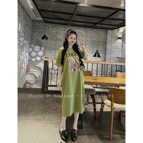 Đầm Cotton Dáng Suông Hoạ Tiết Gấu Mã HH18