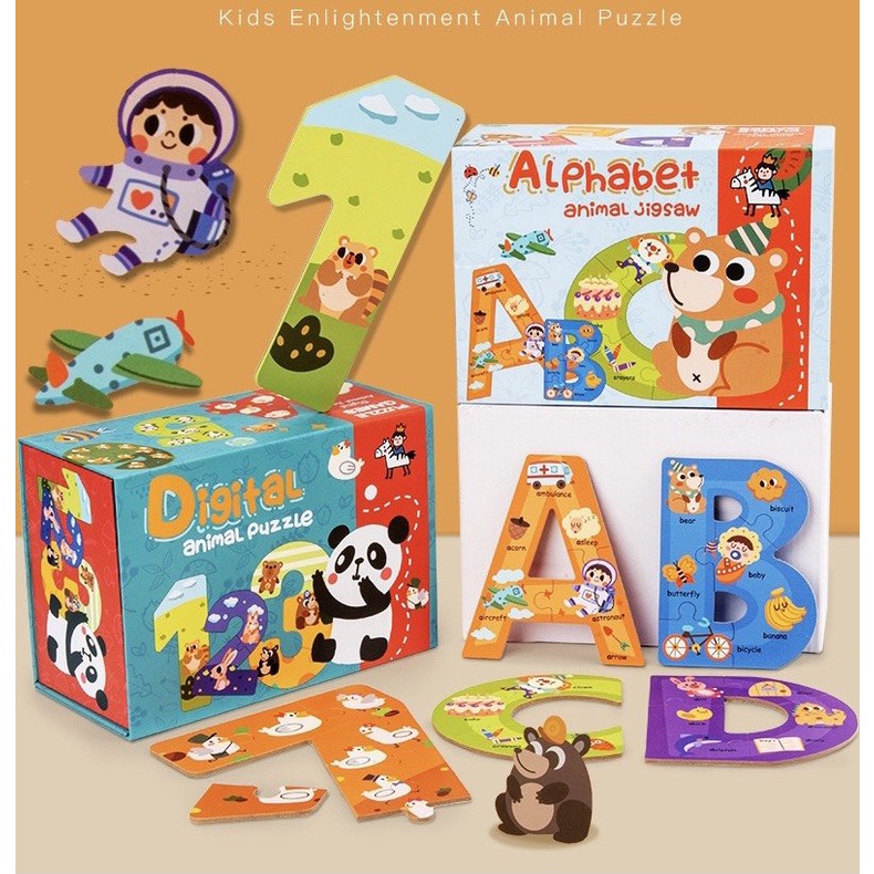 BỘ CHỮ CÁI TIẾNG ANH GHÉP HÌNH VÀ PUZZLE SỐ ĐẾM HÌNH ĐỘNG VẬT NGỘ NGHĨNH CHO BÉ ĐAM MÊ HỌC