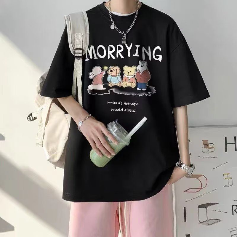 Aokang Áo Thun Tay Ngắn Dáng Rộng Họa Tiết Hoạt Hình anime Thời Trang Mùa Hè Trẻ Trung Cho Nam