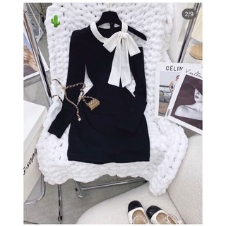 Đầm thun gân len tăm cột nơ cổ 💕💕💕💕Pc alohashop91