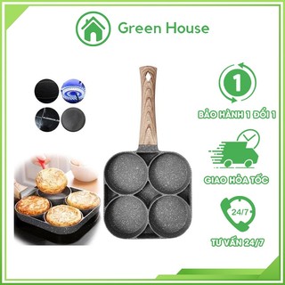 Chảo Chiên Rán Trứng Làm Bánh 3 Ngăn 4 ngăn Chống Dính. Tay Cầm Gỗ DÙNG ĐƯỢC CHO MỌI LOẠI BẾP