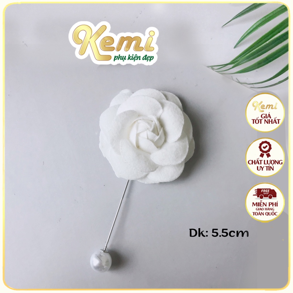 Trâm cài áo hình hoa trà trắng,kem
