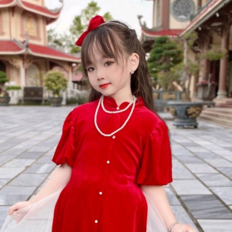 Chuỗi vòng cổ ngọc trai nhân tạo quấn 2 vòng cho bé mặc áo dài