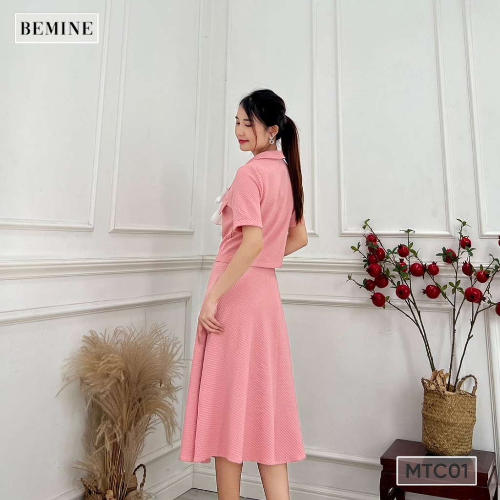 Set chân váy áo phối nơ túi nắp BEMINE STC01