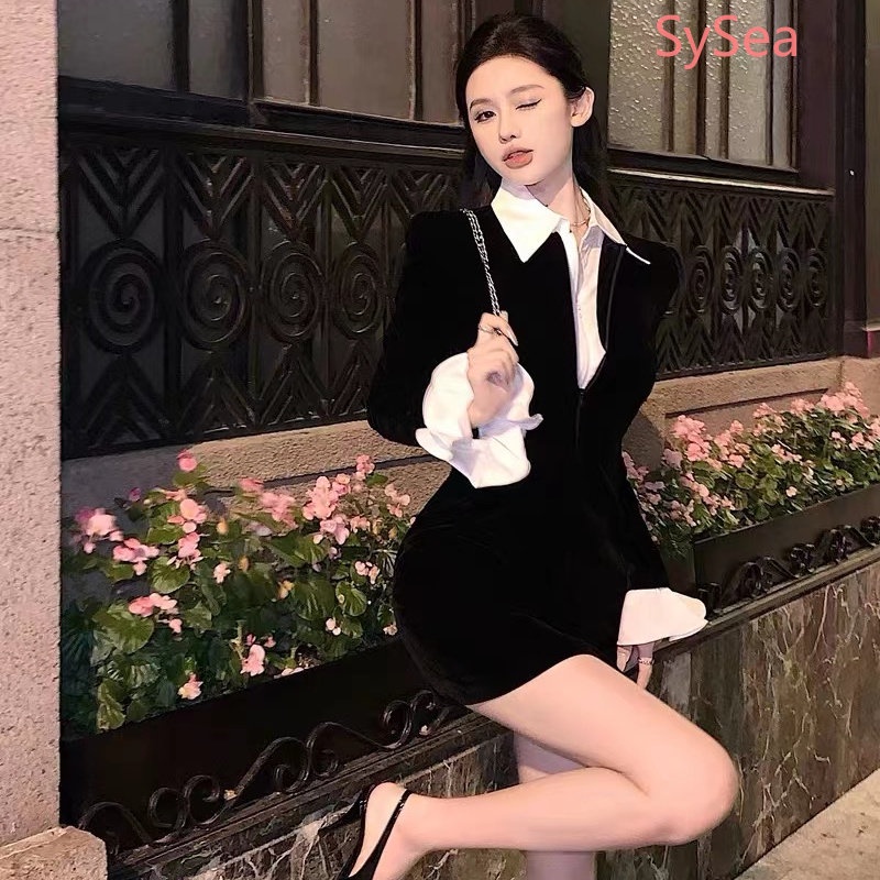 Đầm Nhung Dài Tay Ôm Dáng Gợi Cảm Theo Phong Cách One Piece Dành Cho Nữ