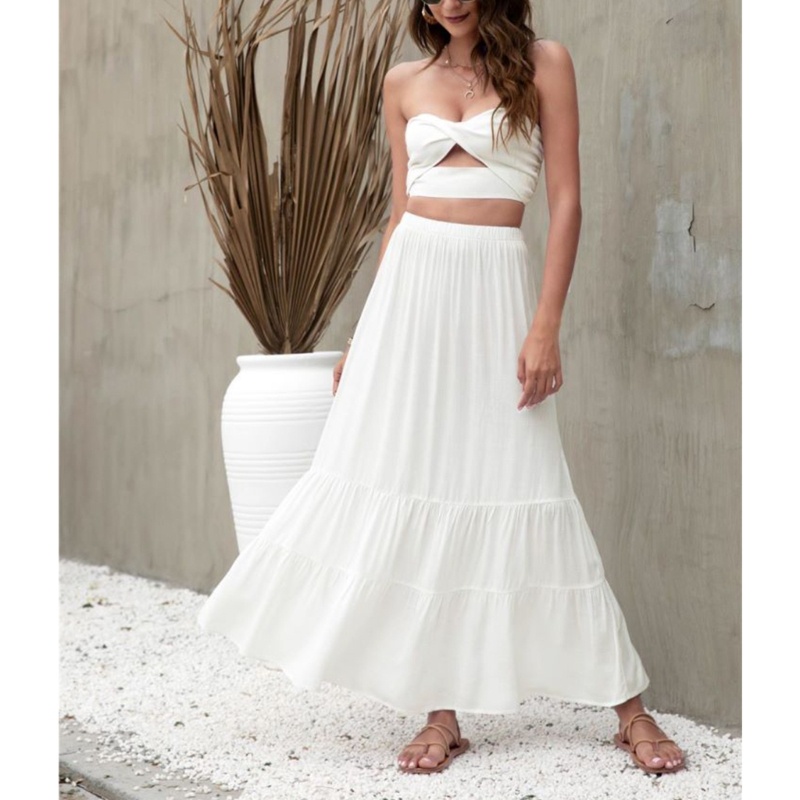 Set Đầm Maxi 2 Món Phối Bèo Nhún Thời Trang Mùa Hè Xinh Xắn Cho Nữ