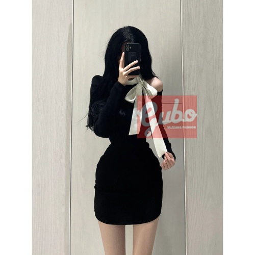 váy nữ khoét vai thiết kế cổ nơ [FREESHIP] Đầm nữ dáng ngắn style ulzzang GUBO7901 gubo | BigBuy360 - bigbuy360.vn