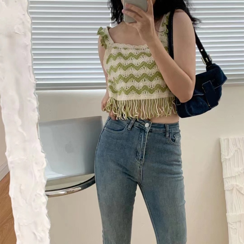 Áo Dệt Kim Không Tay Cổ Vuông Viền Tua Rua Thêu Họa Tiết Thời Trang Mùa Hè Cho Nữ