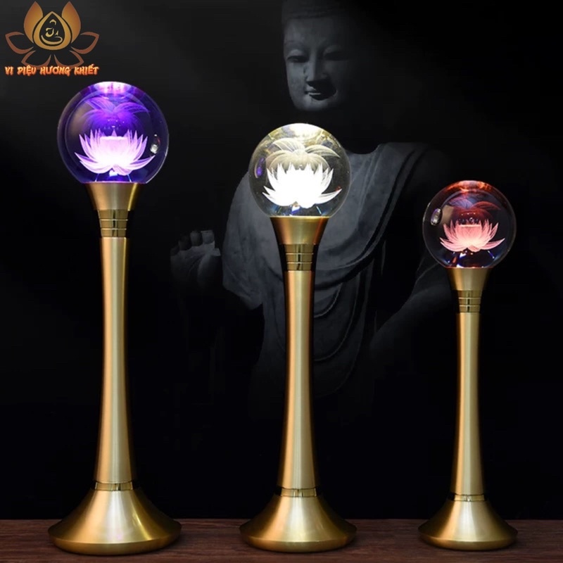 CẶP 2 CÂY ĐÈN LED HOA SEN PHA LÊ THỜ CÚNG TRANG TRÍ