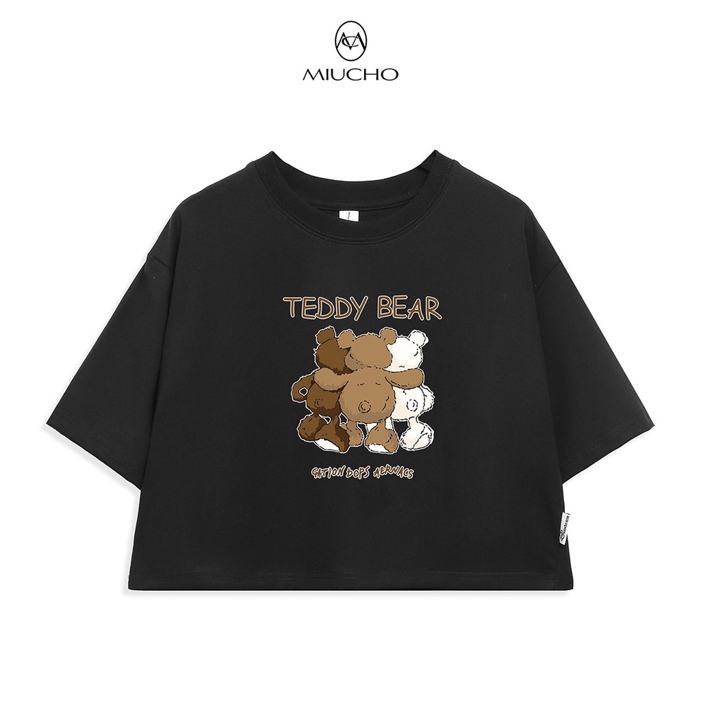 Áo croptop nữ tay ngắn cổ tròn vải thun cotton kiểu hàn quốc CR029 Miucho in hình hoạ tiết