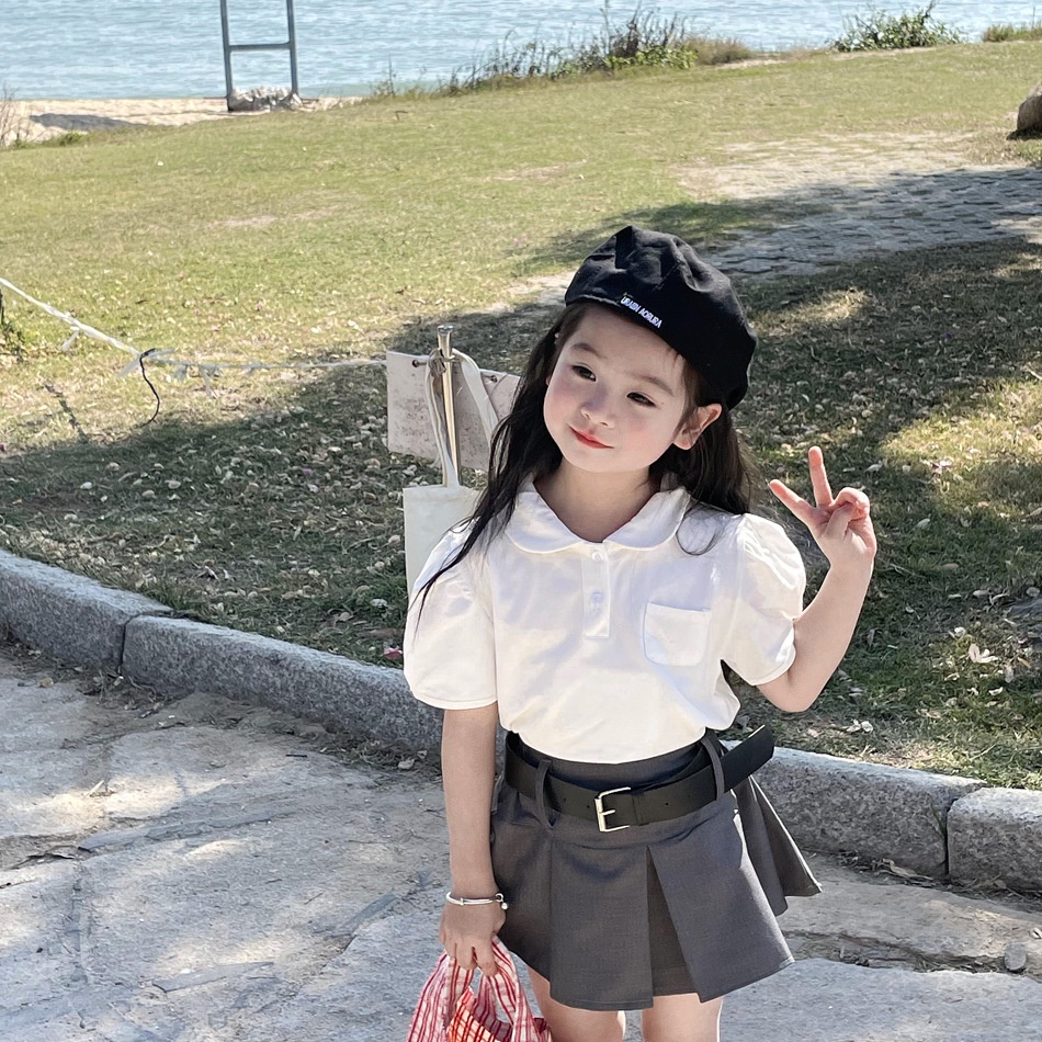 Áo Sơ Mi Tay Phồng Cổ Búp Bê Phong Cách Hàn Quốc Thời Trang Xuân Hè Cho Bé Gái