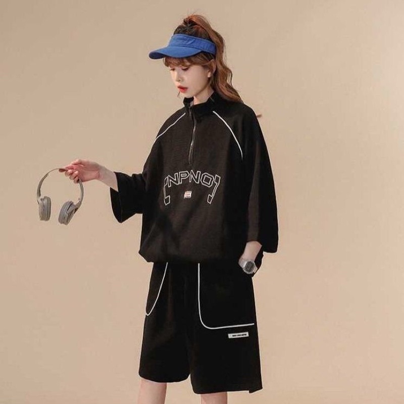 Bộ Đồ Thể Thao Áo Thun POLO JNP Tay Ngắn Phối Quần Short Dáng Rộng Khóa Kéo Thời Trang Mùa Hè Unisex