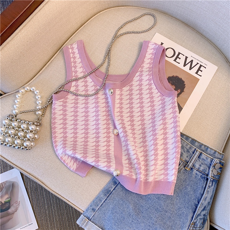 Áo Croptop Dệt Kim Hai Dây Dáng Ngắn Lưng Cao Họa Tiết Kẻ Sọc Và Hàng Ngàn Chim Màu match Mùa Hè Cho Nữ